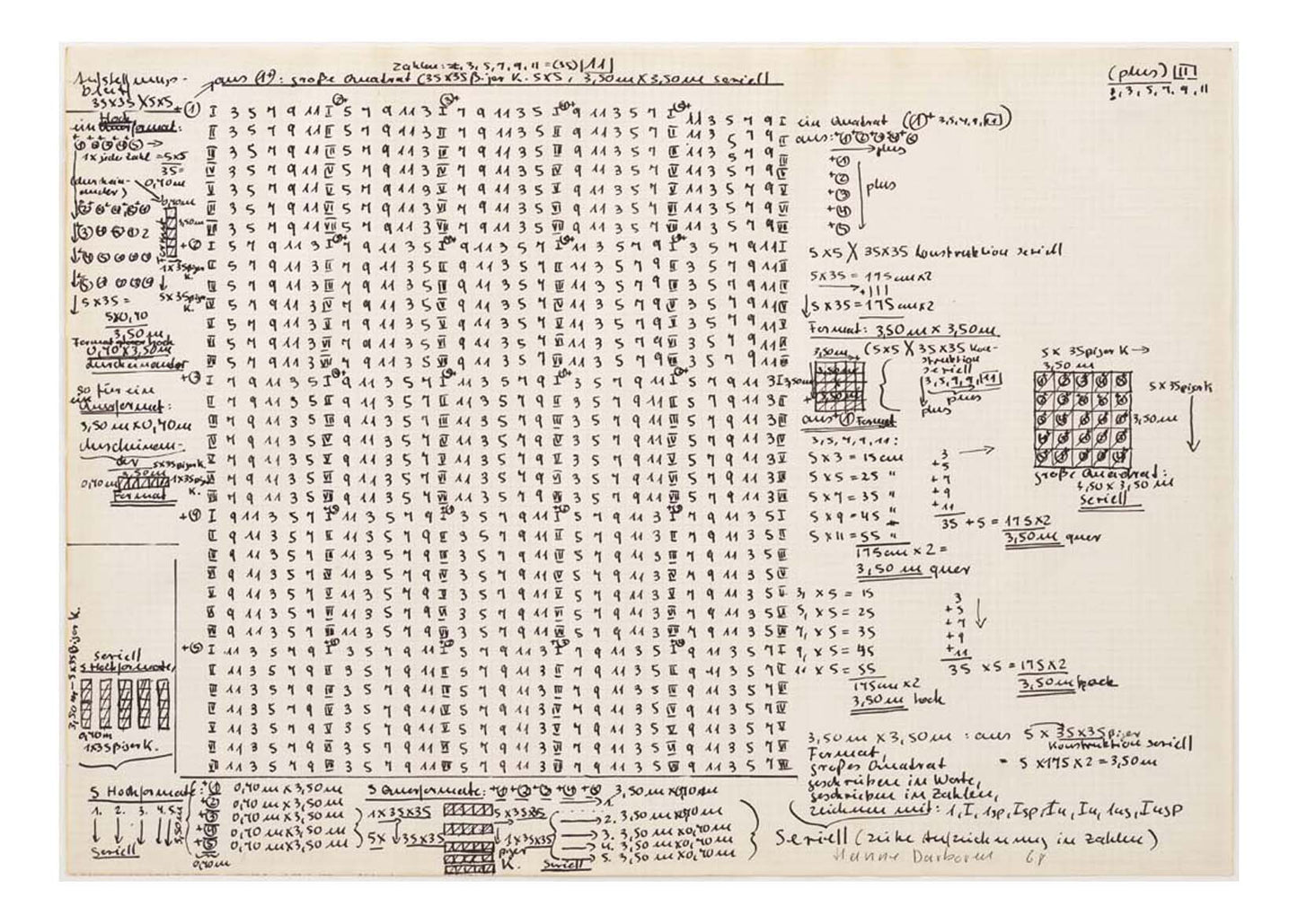 Hanne Darboven - Construction Drawing, 16x12" (A3) Poster Print