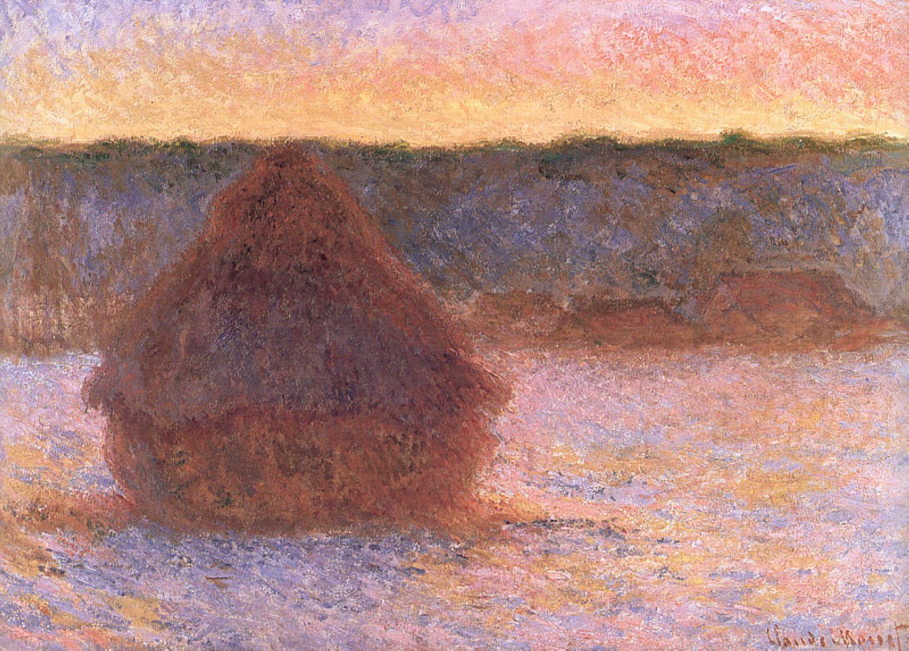 Haystack at Sunset by  Frosty Weather, vintage art, modern poster print