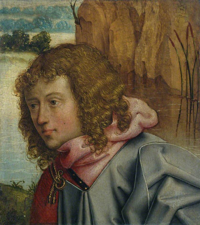 Head of a Saint Against a Landscape (fragment) from the Master of Saint Bartholomew Altarpiece, vintage artwork by Master of the Saint Bartholomew Altarpiece, A3 (16x12") Poster Print