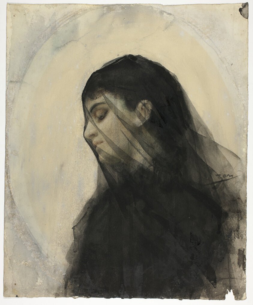 Head of a Veiled Woman by Anders Zorn, 23x16"( A2 size) Poster Print