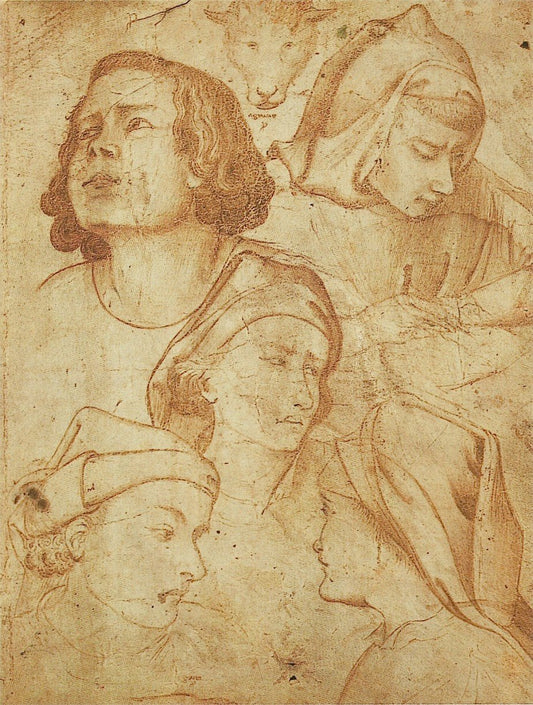 Headstudies, vintage artwork by Agnolo Gaddi, 12x8" (A4) Poster