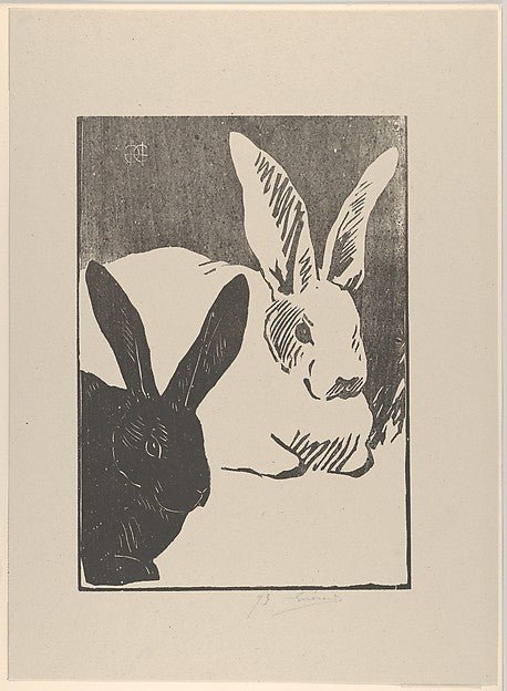 Henri-Charles Guérard:Rabbits April–June, 1893, vintage artwork, 16x12"(A3) Poster Print
