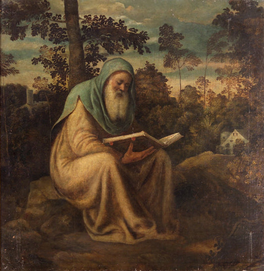 Hermit Reading, vintage artwork by Andrea Schiavone, A3 (16x12") Poster Print