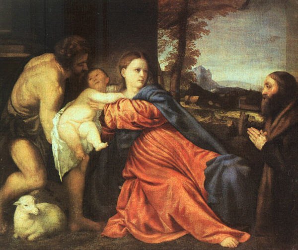 Holy Family and Donor, vintage artwork by Titian, A3 (16x12") Poster Print