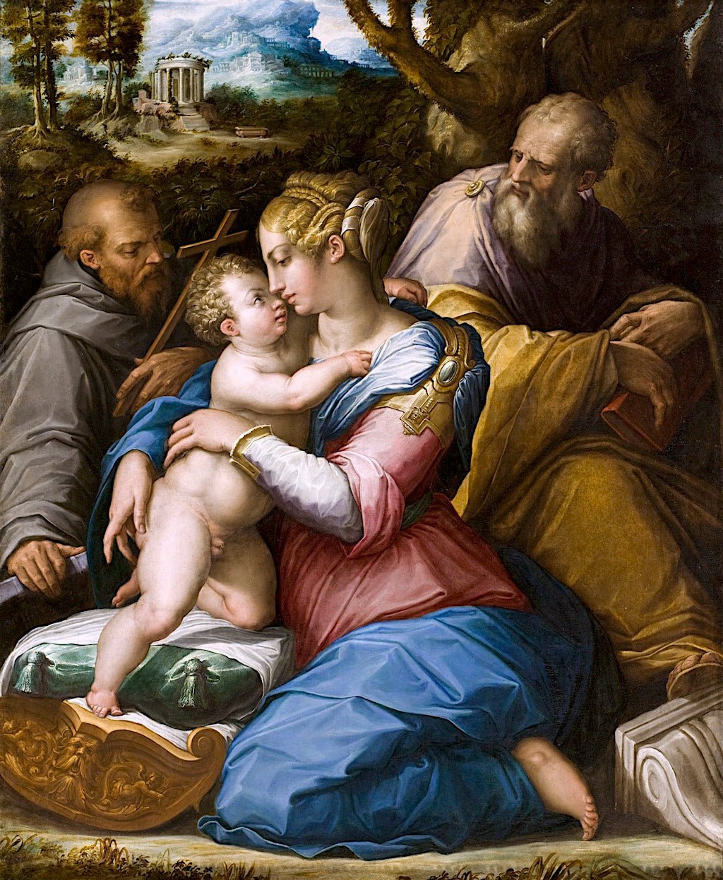 Holy Family with Saint Francis in a Landscape, vintage artwork by Giorgio Vasari, A3 (16x12") Poster Print