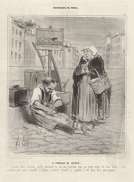 Honoré Daumier:Le Tondeur de chiens plate 21 from the series Bohémiens de Paris published in Le Charivari February 15, 1842, vintage artwork, 16x12"(A3) Poster Print
