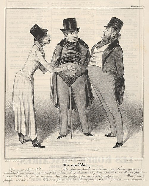 Honoré Daumier:Un Candidat plate 48 from the series Caricaturana published in Le Charivari May 18, 1837, vintage artwork, 16x12"(A3) Poster Print