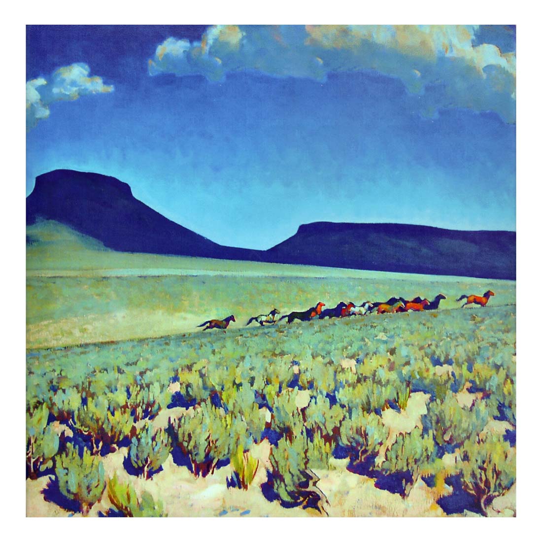 horses valley landscape by Maynard Dixon, Classic American Western Art, 16x12" (A3) Poster Print