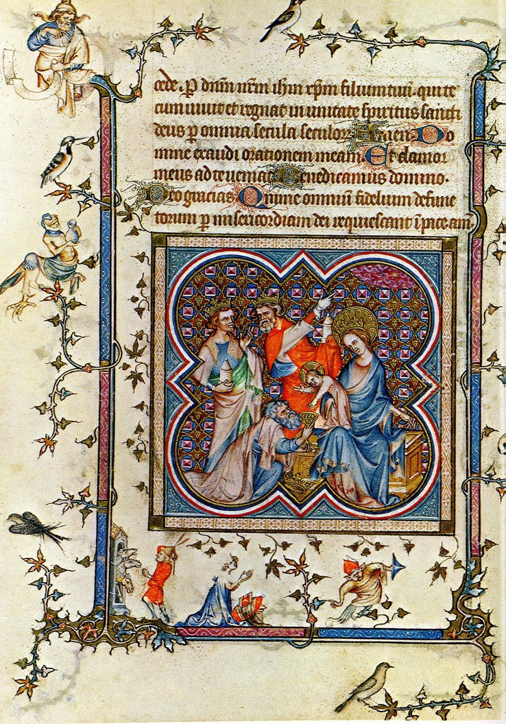 Hours of Jeanne de Navarre, Adoration of the Magi, vintage artwork by Jean Pucelle, 12x8" (A4) Poster