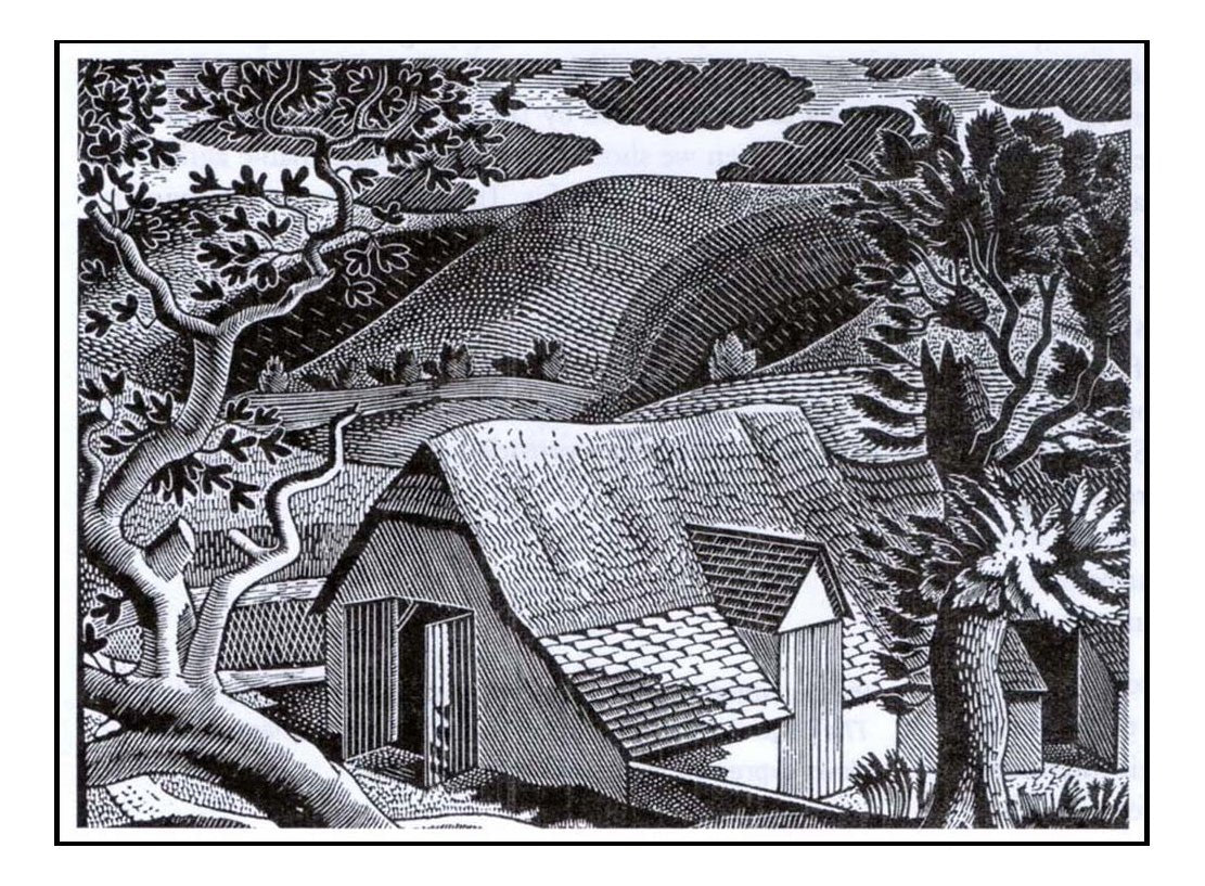 House and Field by Eric Ravilious, vintage art, A3 (16x12") Poster Print