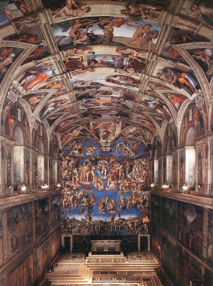 Interior of the Sistine Chapel, vintage artwork by Michelangelo, A3 (16x12") Poster Print