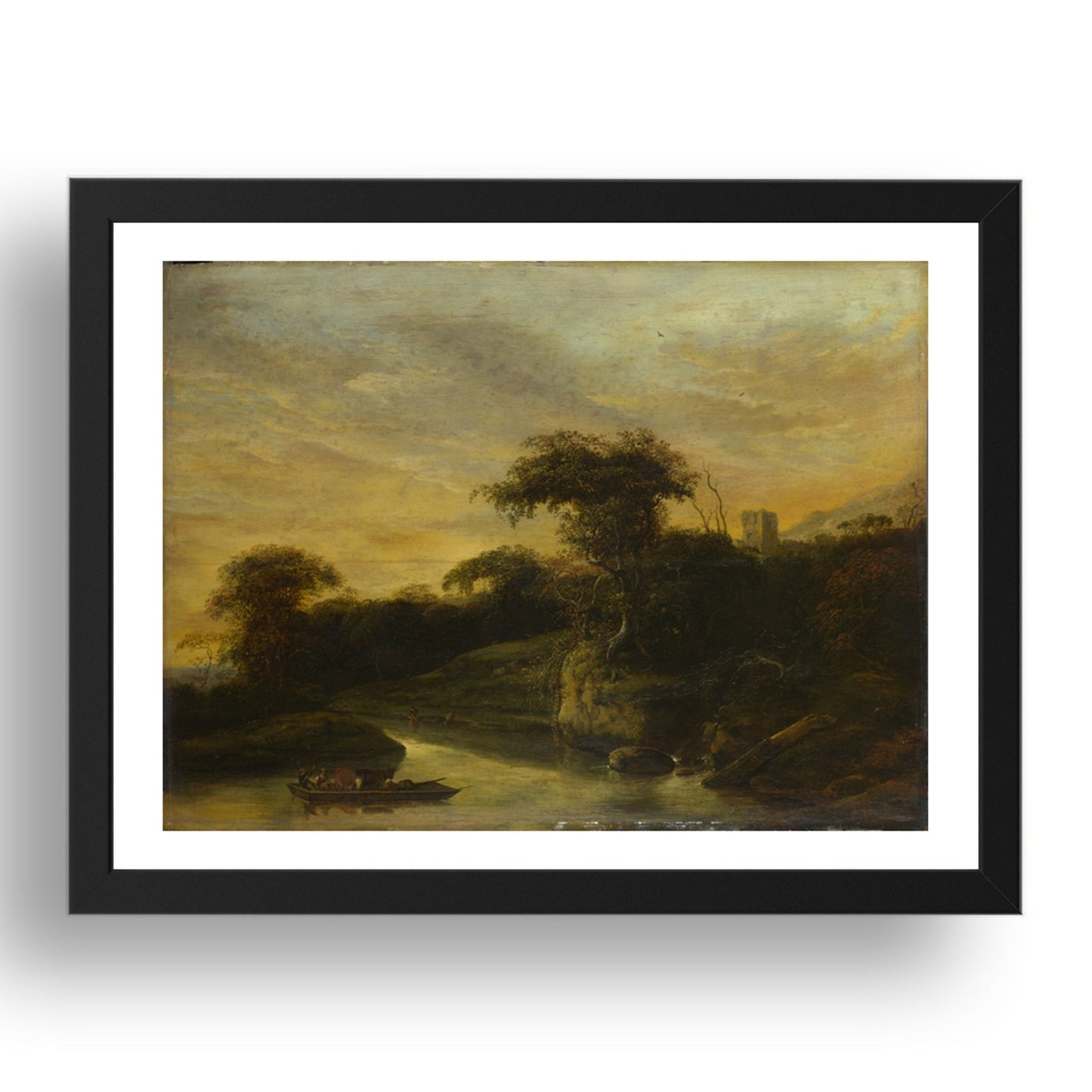 Jacob de Wet the Elder: A Landscape with a River at the Foot of a Hill, Poster in 17x13"(A3) Frame
