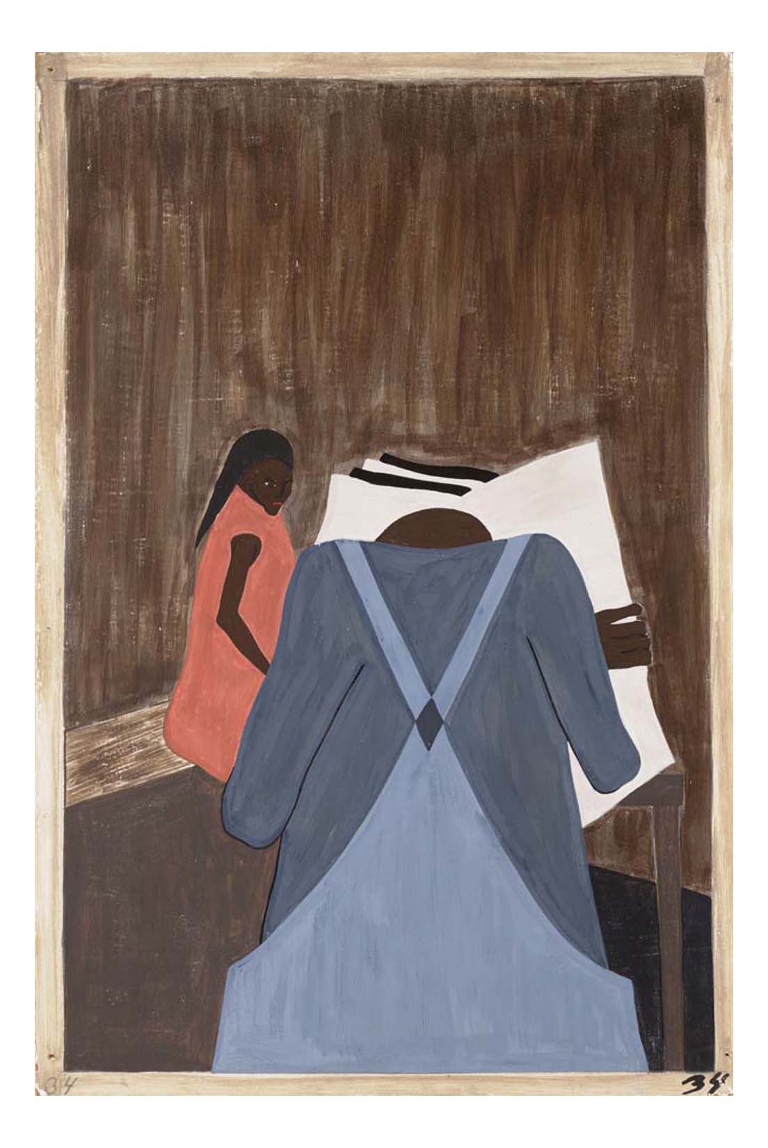 Jacob Lawrence - The Negro press was also influential in urging the people to leave the South, 16x12" (A3) Poster Print