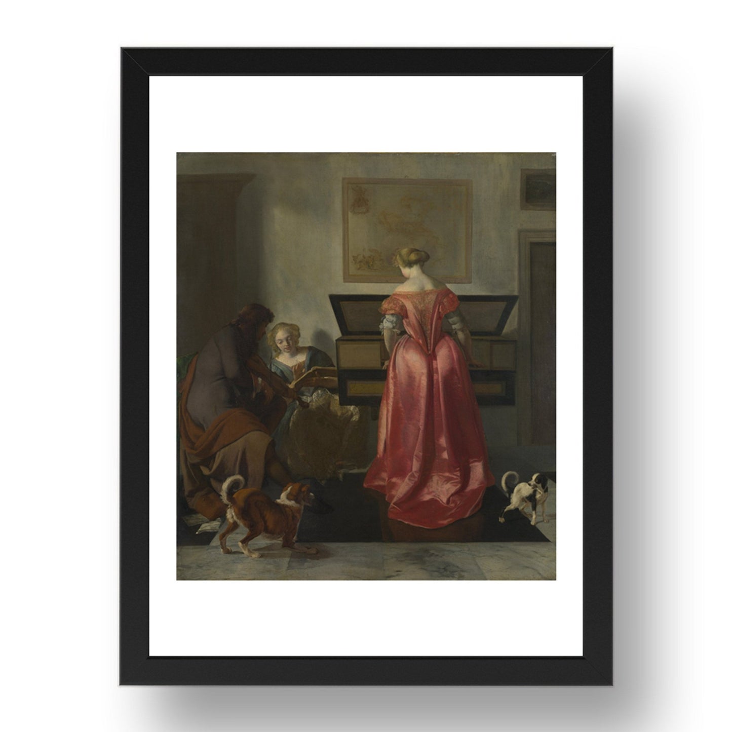 Jacob Ochtervelt: Two Women and a Man making Music, Poster in 17x13"(A3) Frame