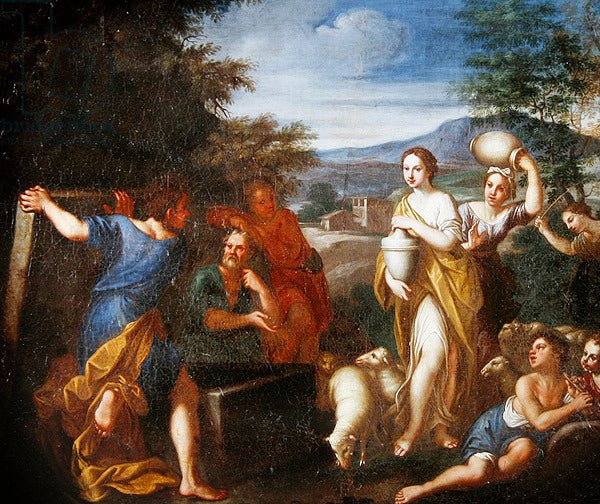 Jacob protecting Rachel, vintage artwork by Francesco Albani, 12x8" (A4) Poster