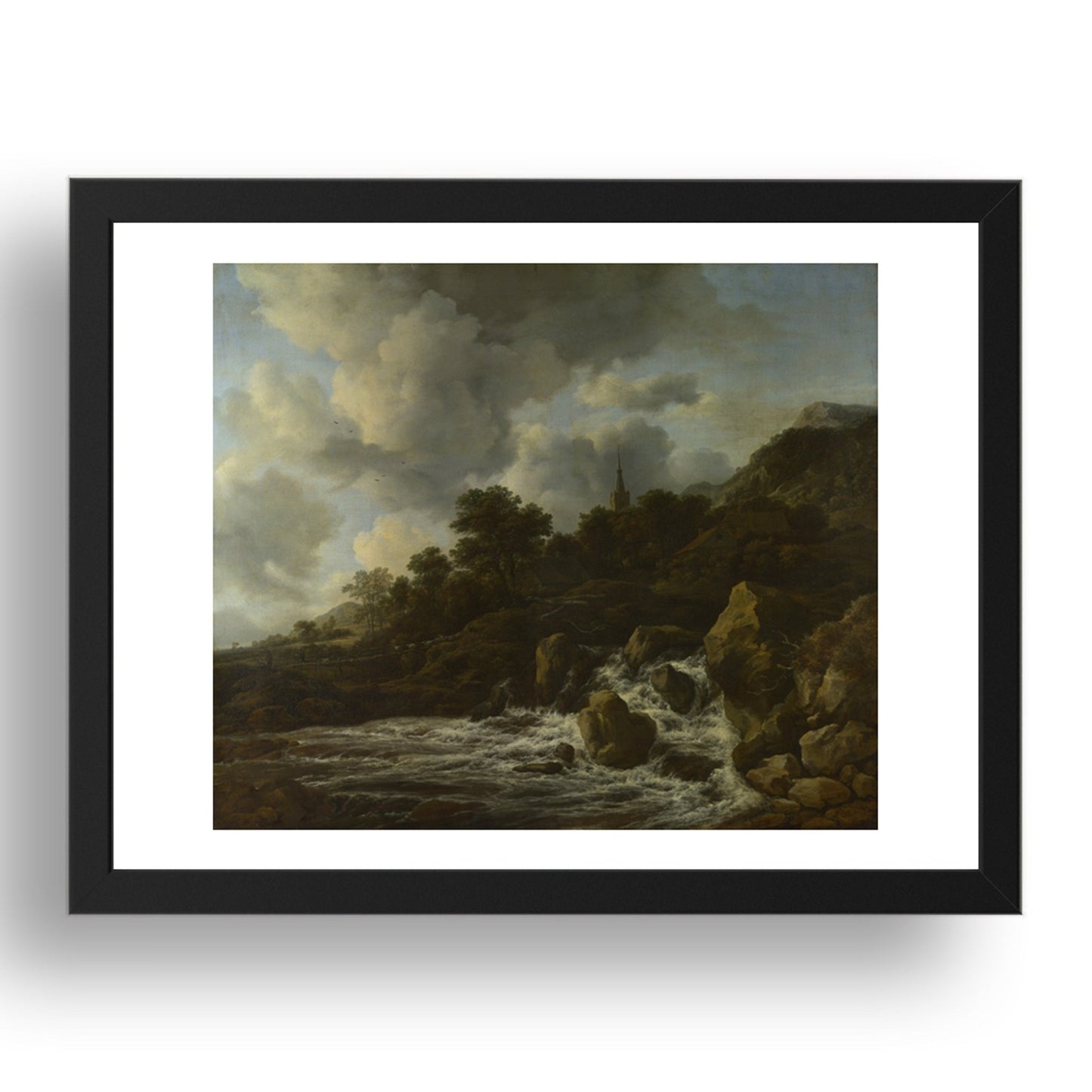 Jacob van Ruisdael: A Waterfall at the Foot of a Hill, near a Village, Poster in 17x13"(A3) Frame