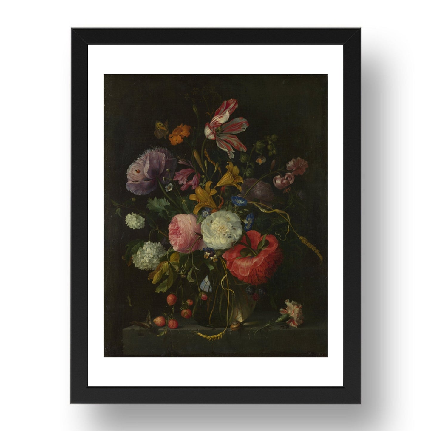 Jacob van Walscappelle: Flowers in a Glass Vase, Poster in 17x13"(A3) Frame