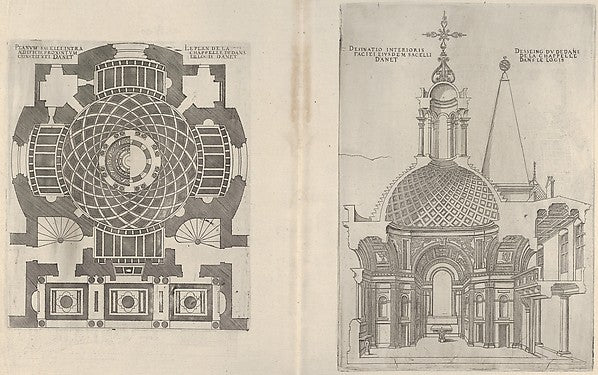 Jacques Androuet Du Cerceau:Cross sections of the Chapel at Chateau d'Anet 1607, vintage artwork, 16x12"(A3) Poster Print