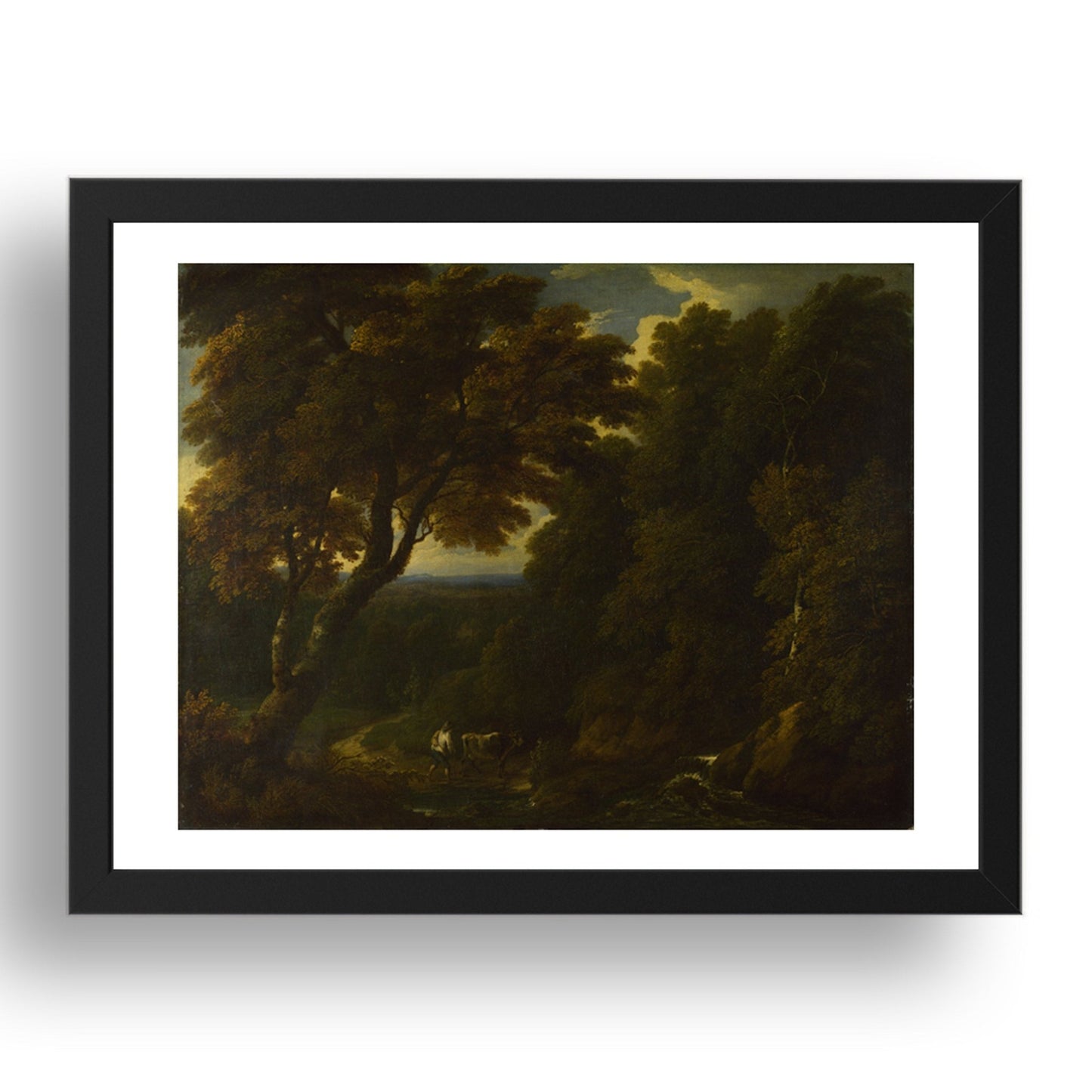 Jan Baptist Huysmans: A Cowherd in a Woody Landscape, Poster in 17x13"(A3) Frame