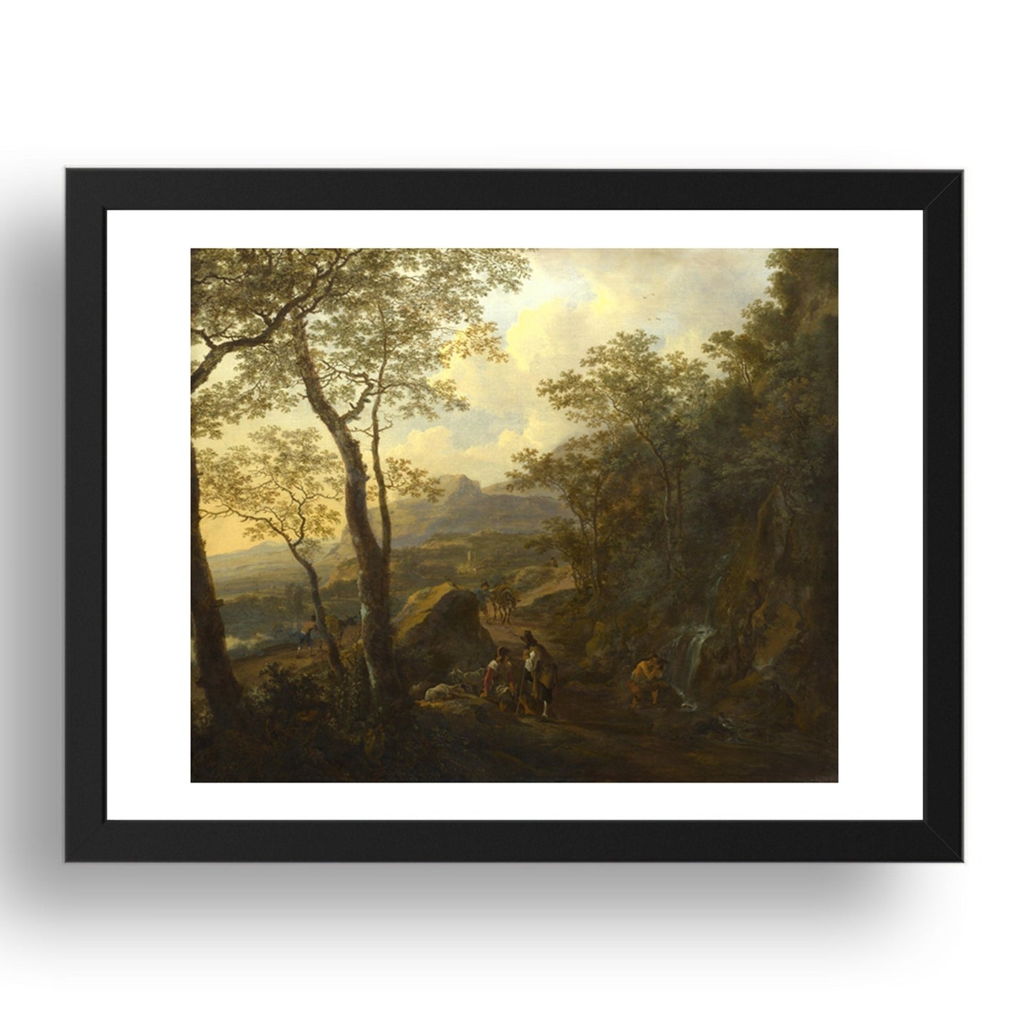 Jan Both: A Rocky Italian Landscape with Herdsmen and Muleteers, Poster in 17x13"(A3) Frame