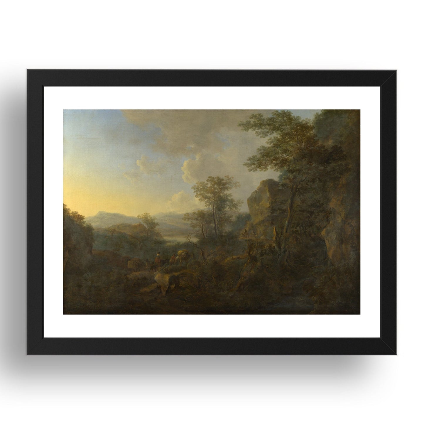 Jan Both: A Rocky Landscape with Peasants and Pack Mules, Poster in 17x13"(A3) Frame
