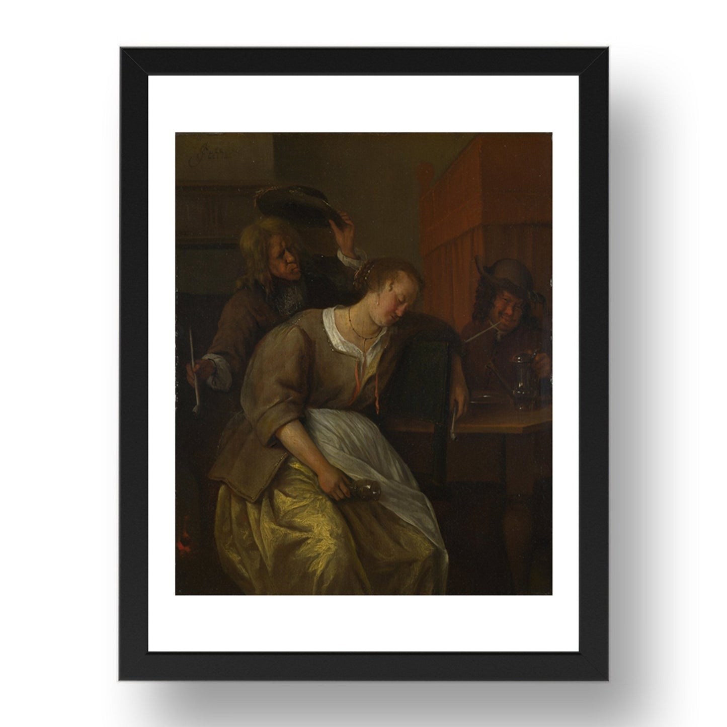 Jan Steen: A Man Blowing Smoke at Drunken Woman, Poster in 17x13"(A3) Frame