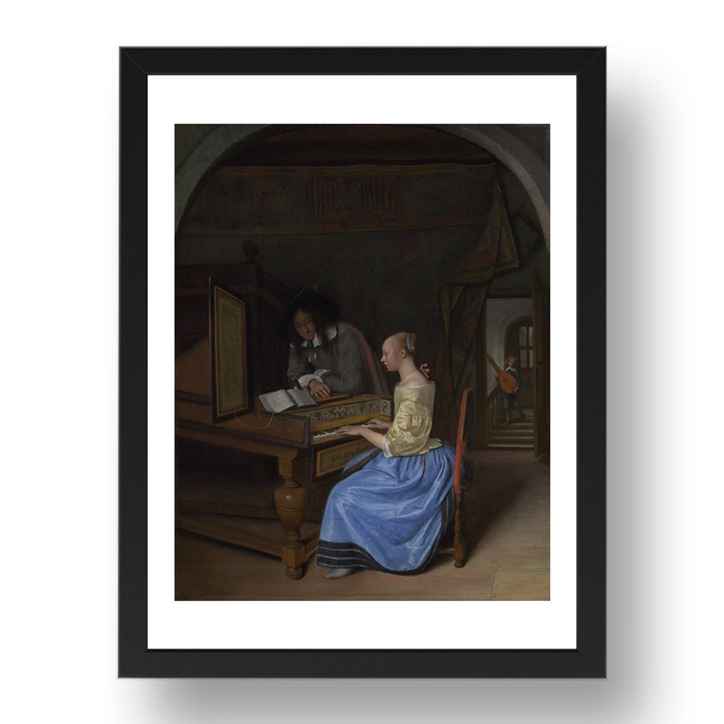 Jan Steen: A Young Woman playing a Harpsichord to a Young Man, Poster in 17x13"(A3) Frame