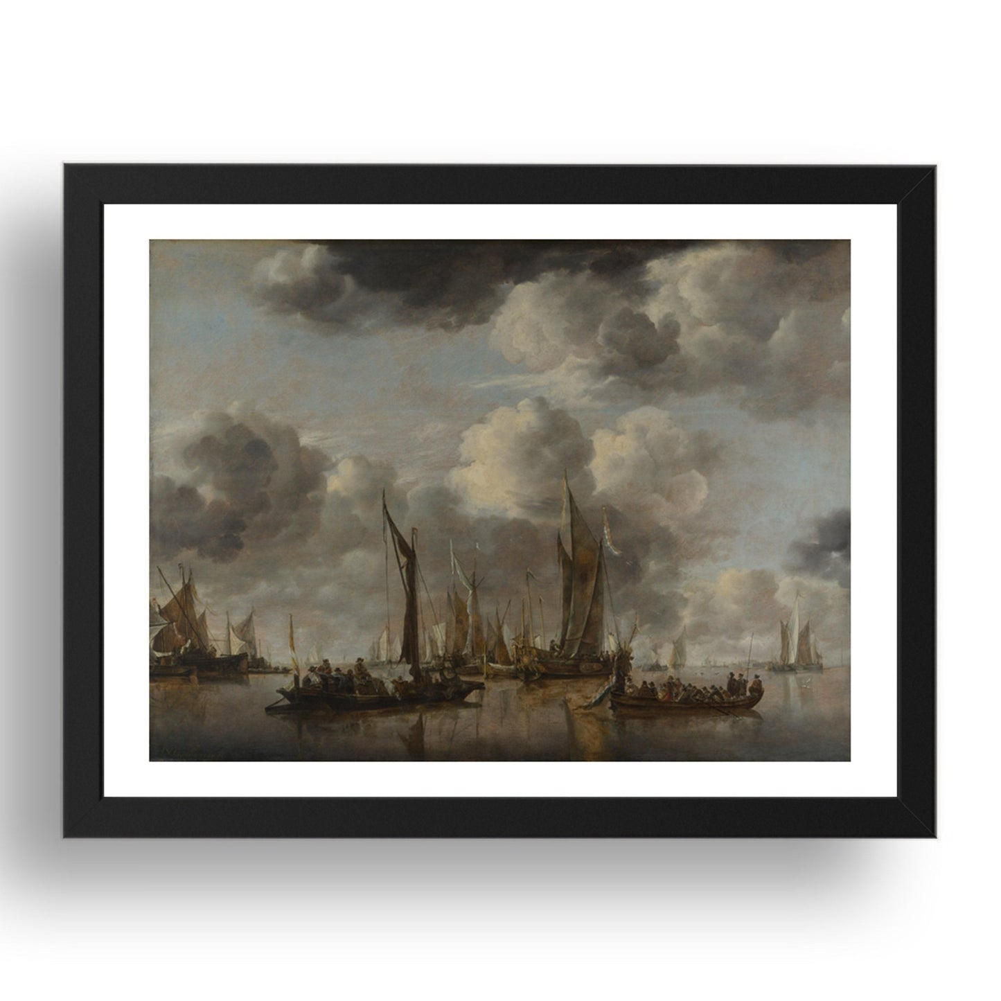 Jan van de Cappelle: A Shipping Scene with a Dutch Yacht firing a Salute, Poster in 17x13"(A3) Frame