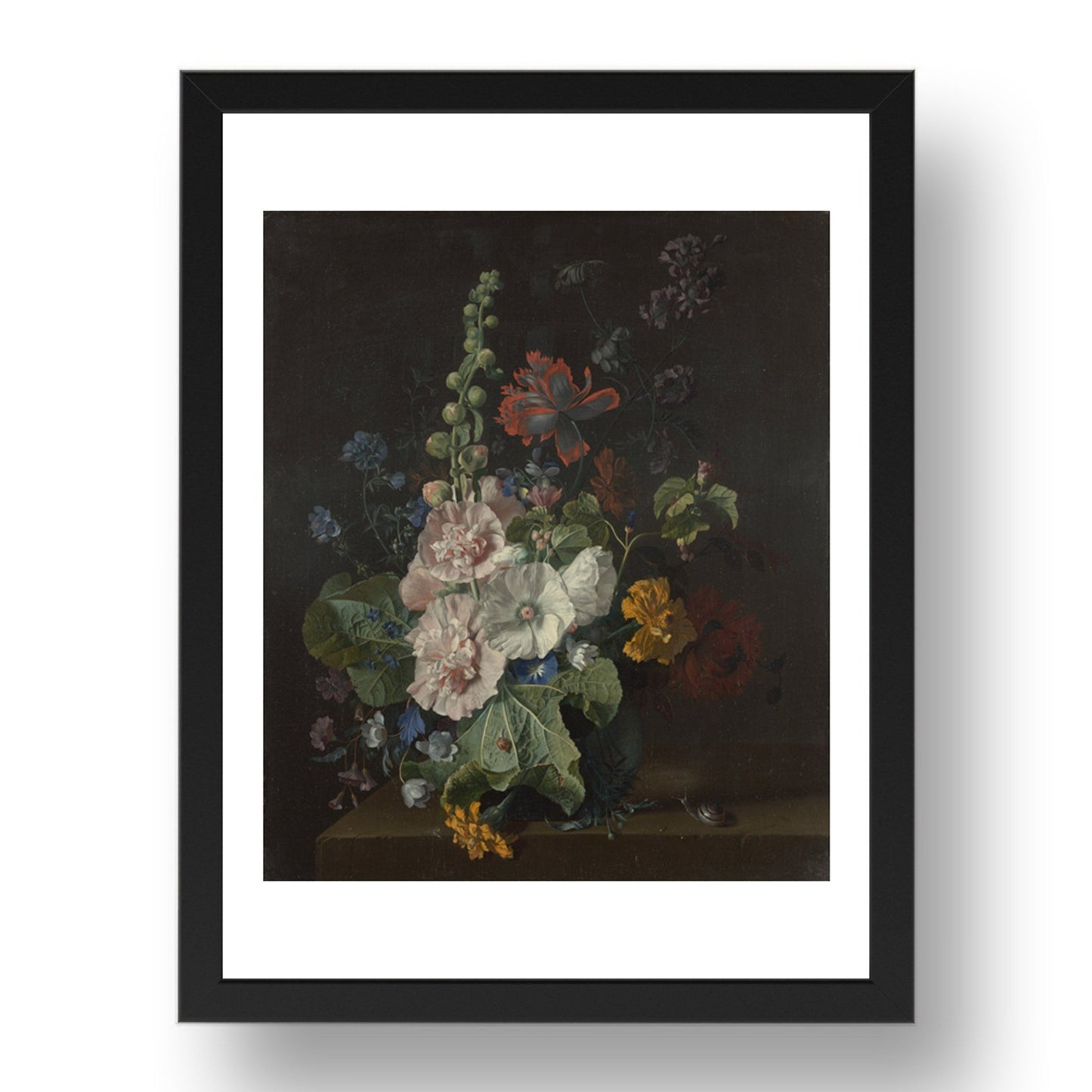 Jan van Huysum: Hollyhocks and Other Flowers in a Vase, Poster in 17x13"(A3) Frame