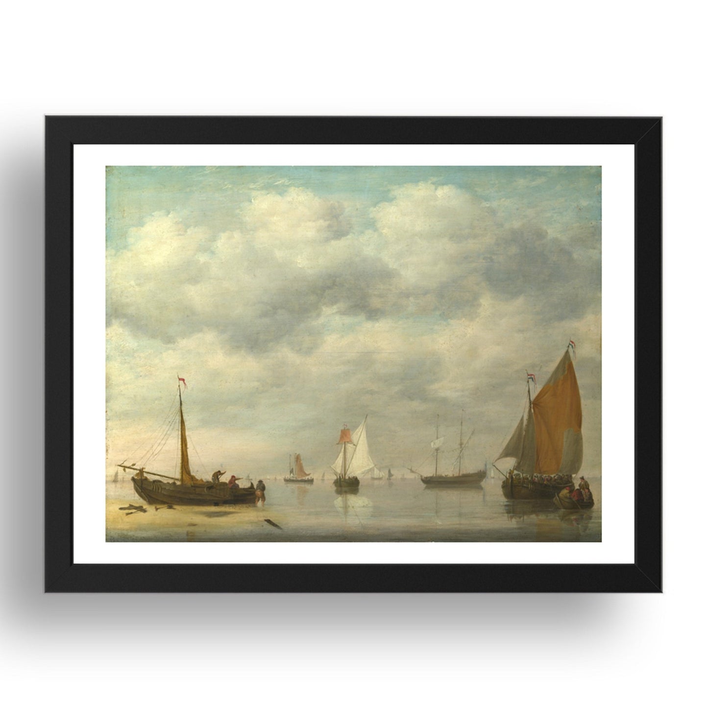 Jan van Os: Dutch Vessels in Calm Water, Poster in 17x13"(A3) Frame