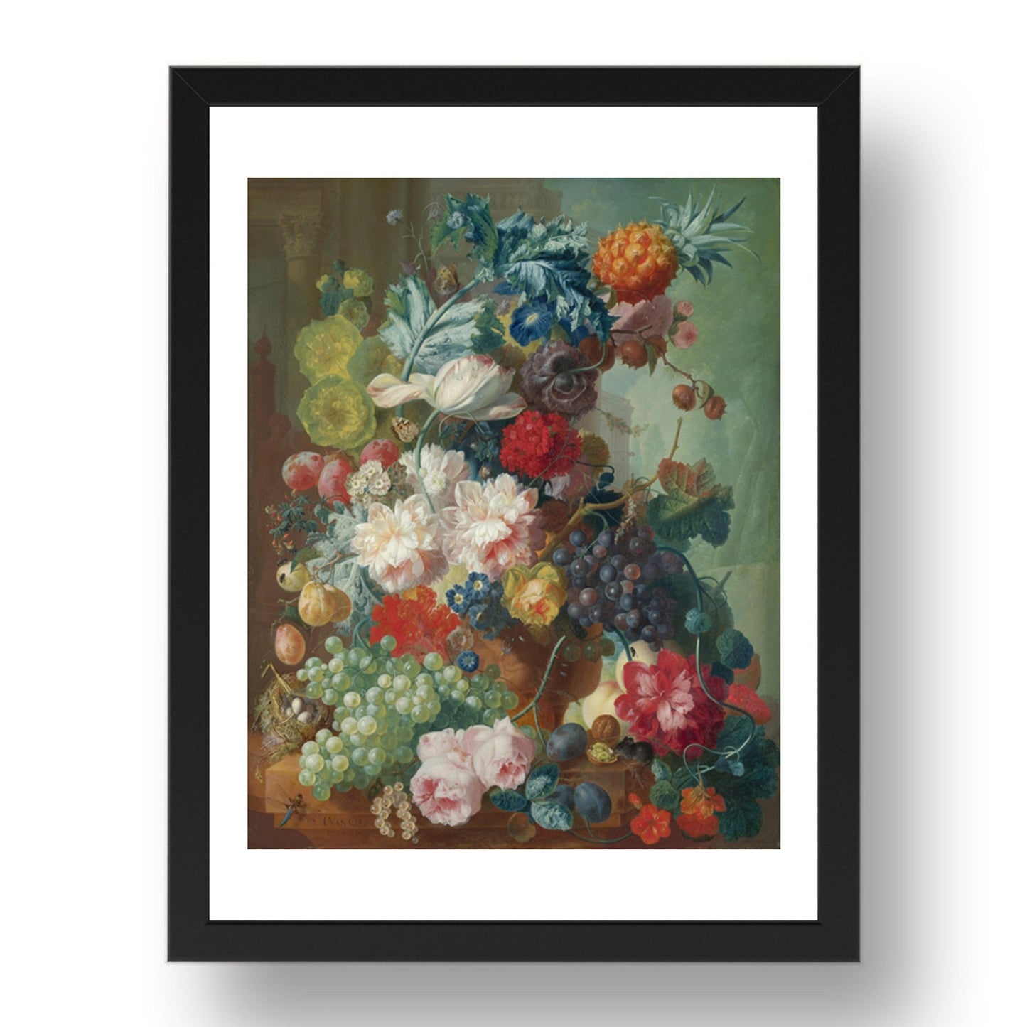 Jan van Os: Fruit and Flowers in a Terracotta Vase, Poster in 17x13"(A3) Frame