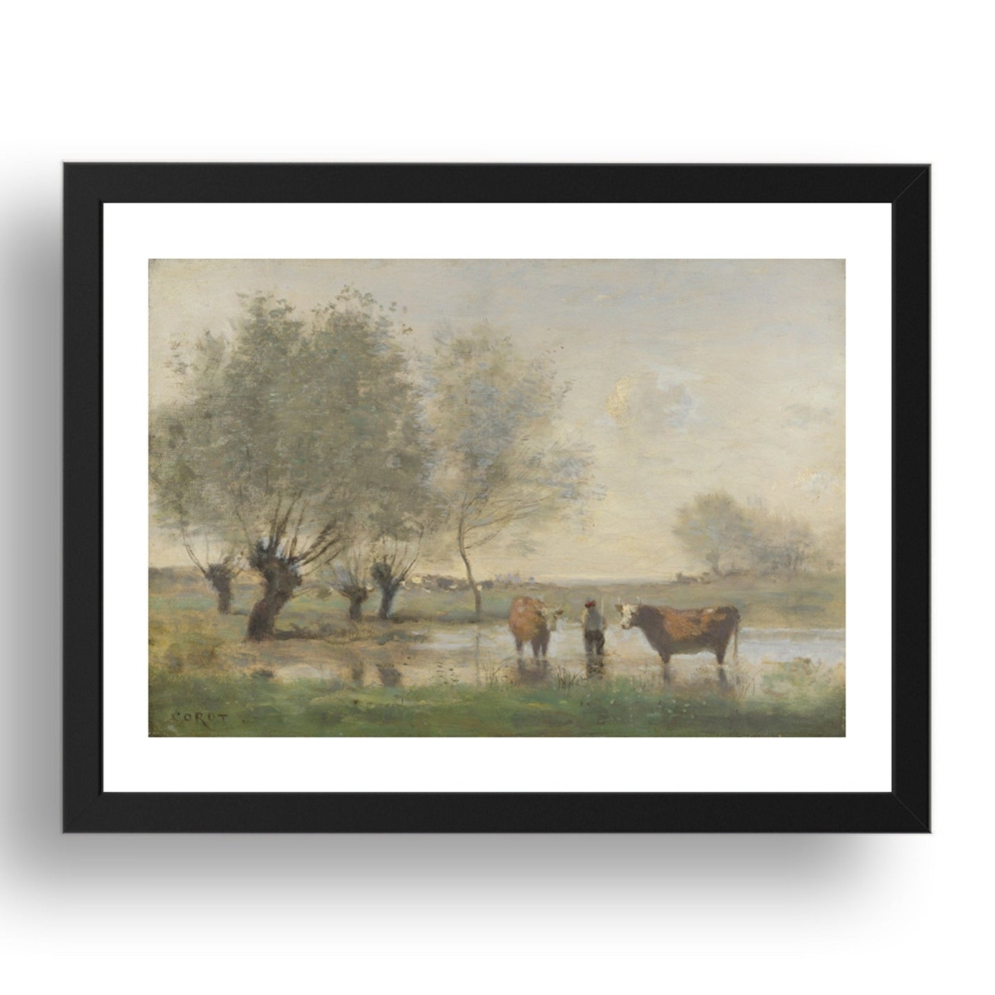 Jean Baptiste Camille Corot: Cows in a Marshy Landscape, Poster in 17x13"(A3) Frame