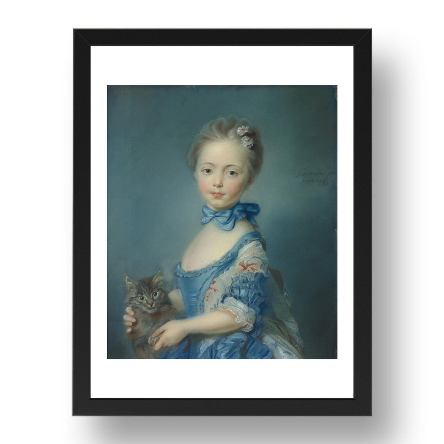 Jean Baptiste Perronneau: A Girl with a Kitten, Poster in 17x13"(A3) Frame