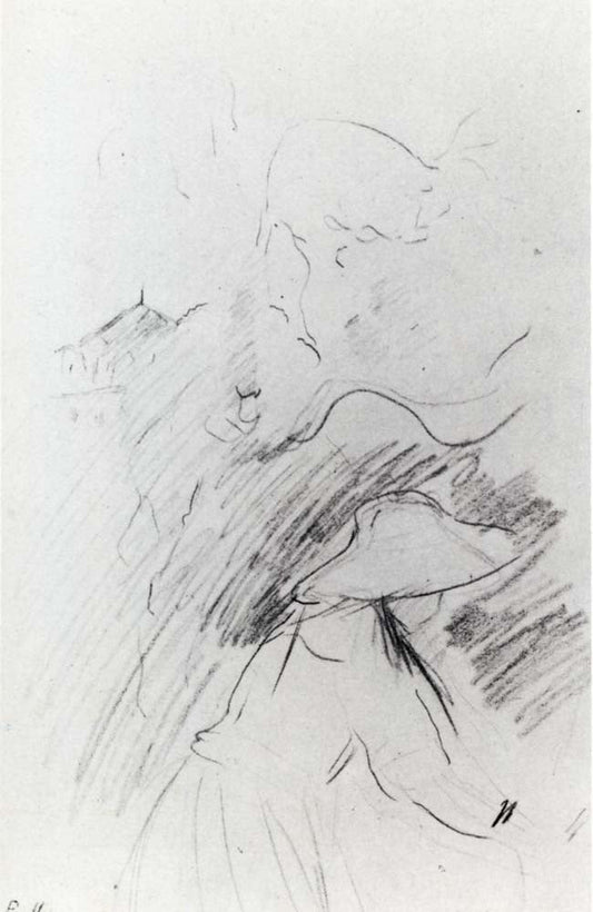Jeune Fille dans le Jardin de Mezy  Dessin  Crayon de couleur by Berthe Morisot, 1890, vintage art, modern poster print