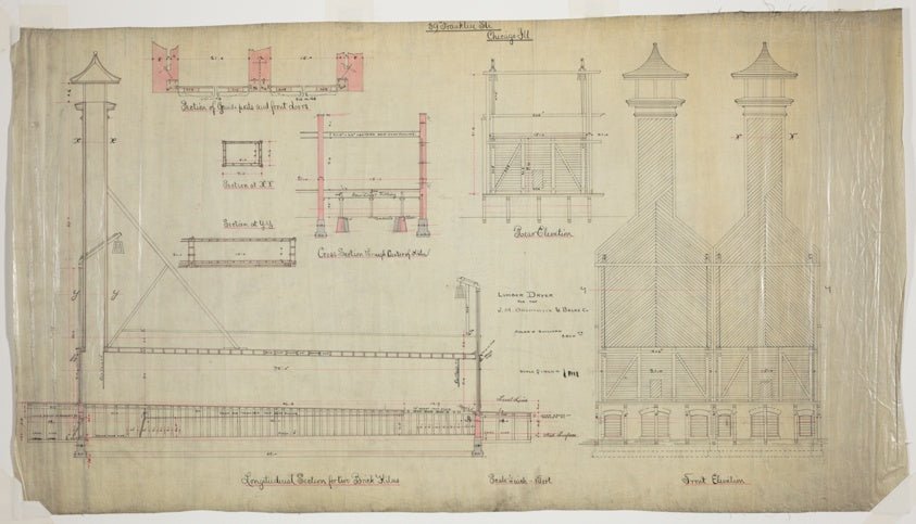 J.M. Brunswick and Balke Company Lumber Dryer, Chicago, Illinois, Elevation and Section by Adler & Sullivan, 23x16"( A2 size ) Poster Print