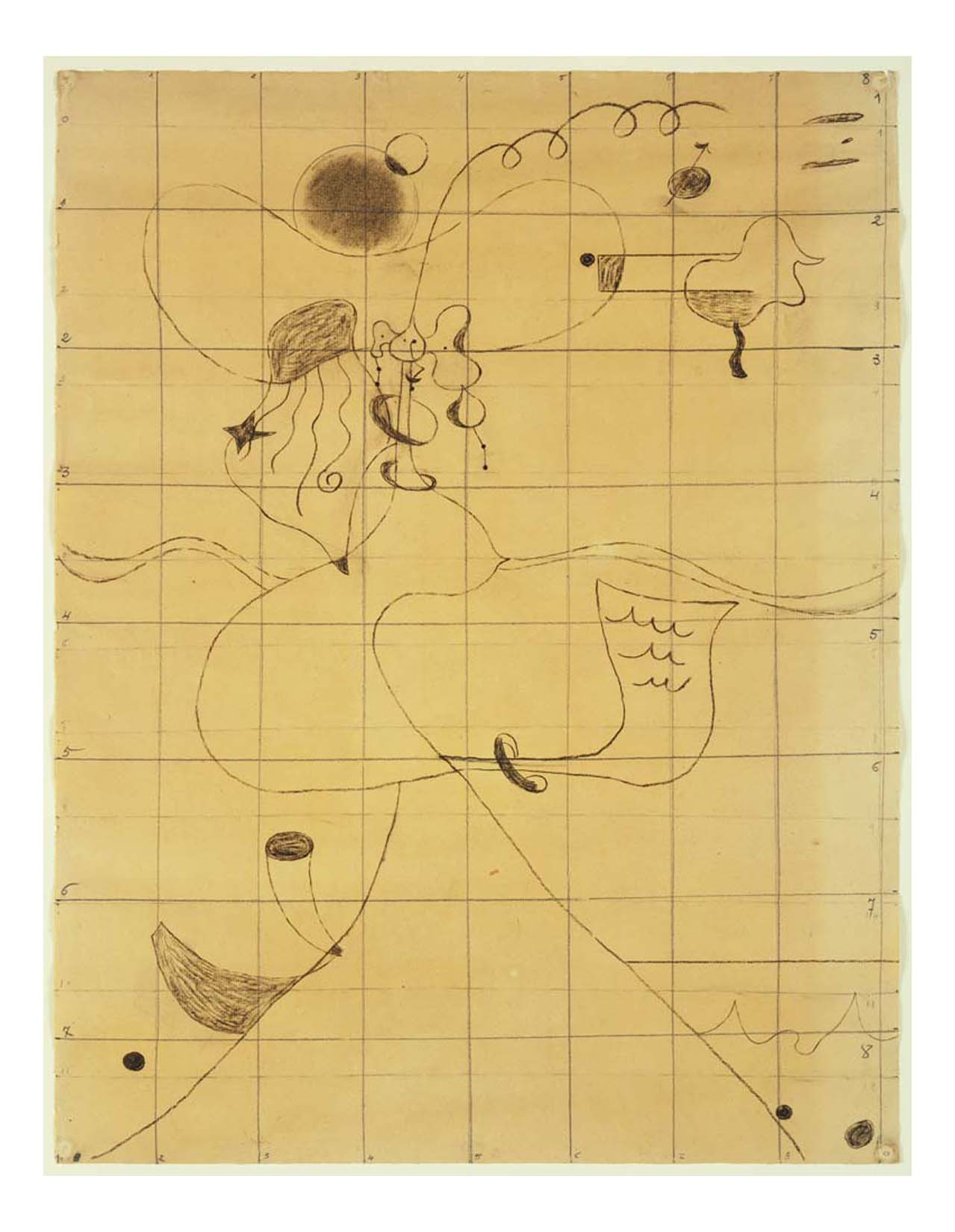 Joan Miro - Final study for Portrait of Mistress Mills in 1750, 16x12" (A3) Poster Print