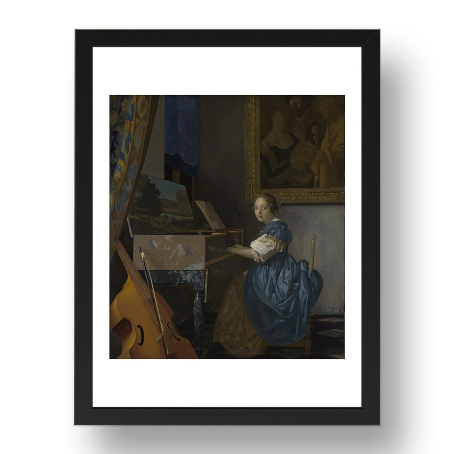 Johannes Vermeer: A Young Woman seated at a Virginal, Poster in 17x13"(A3) Frame