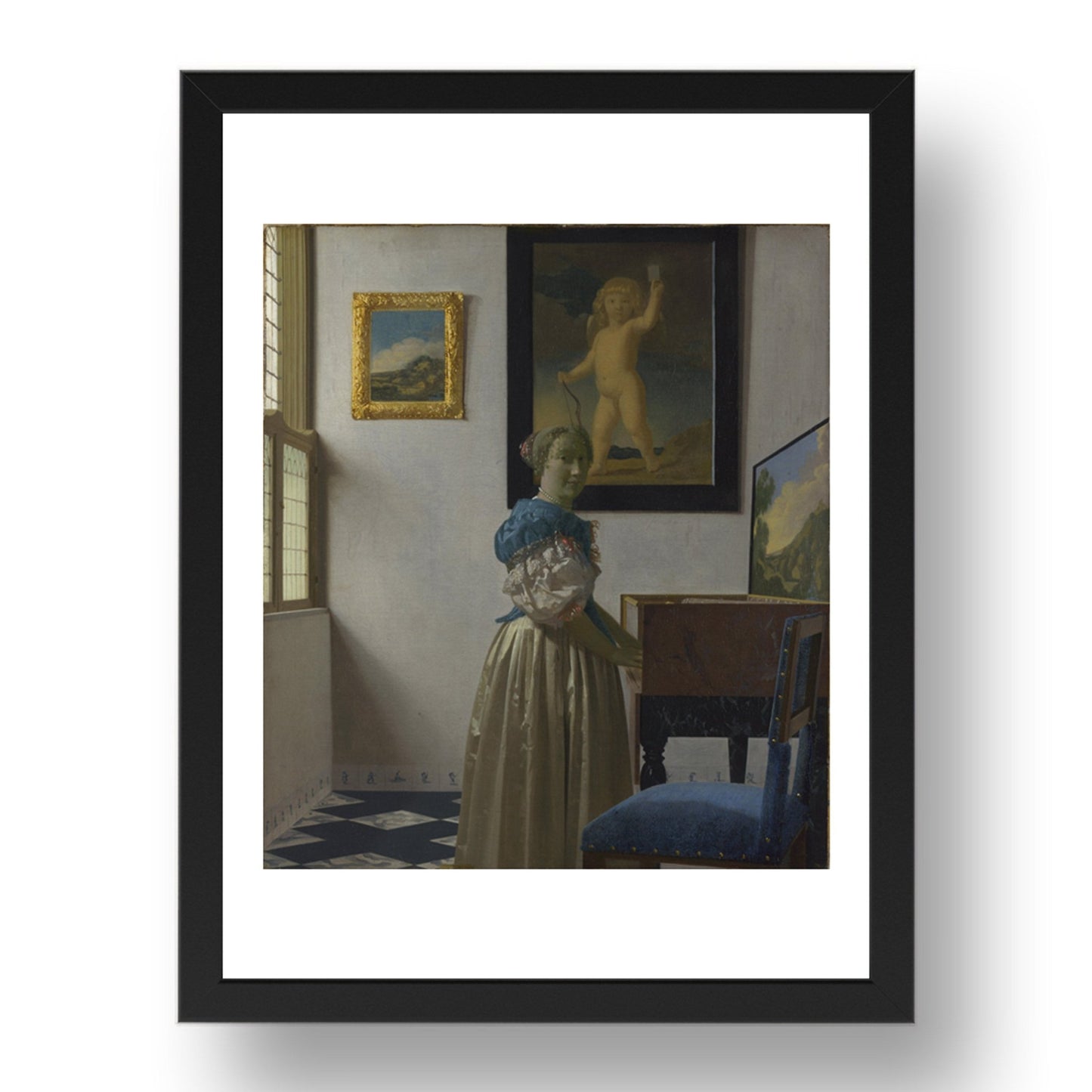 Johannes Vermeer: A Young Woman standing at a Virginal, Poster in 17x13"(A3) Frame