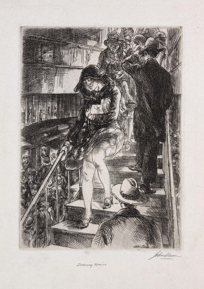 John Sloan - Subway Stairs, vintage art, A3 (16x12") Poster Print