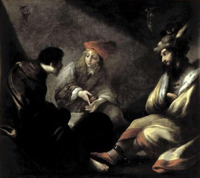 Joseph en prison expliquant les songes (Joseph retells his dreams whilst in prison), vintage artwork by Claude Vignon, 12x8" (A4) Poster