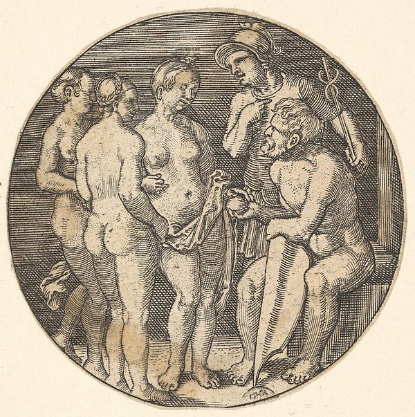 Judgment of Paris 16th cent-After Barthel Beham, ? Jacob Binc, vintage art, A3 (16x12") Poster Print