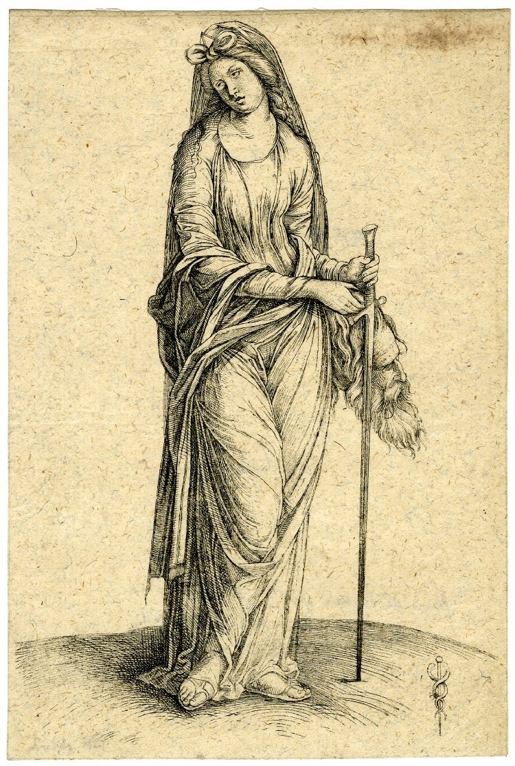 Judith with the head of Holofernes in one hand, a sword in the other, vintage artwork by Jacopo de' Barbari, A3 (16x12") Poster Print