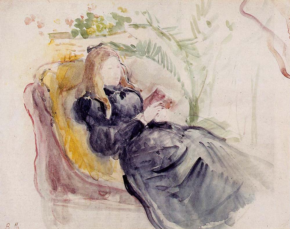 Julie Manet Reading in a Chaise Lounge - 1890 - by Berthe Morisot, vintage art, modern poster print