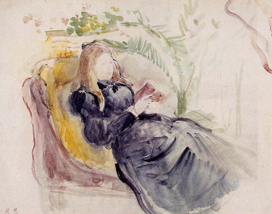 Julie Manet Reading in a Chaise Lounge - 1890 - by Berthe Morisot, vintage art, modern poster print