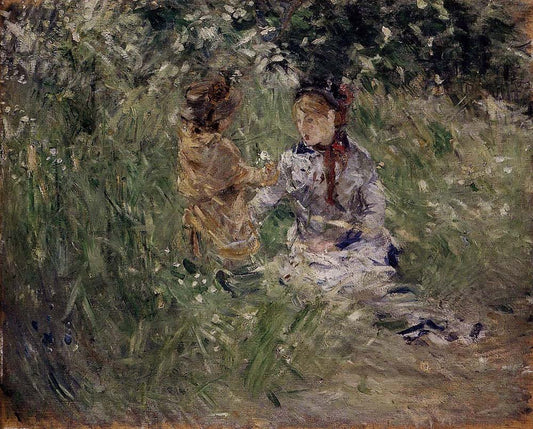Julie with Pasie in the Garden at Bougival - 1881 - National Museums and Galleries of Wales by Berthe Morisot, vintage art, modern poster print