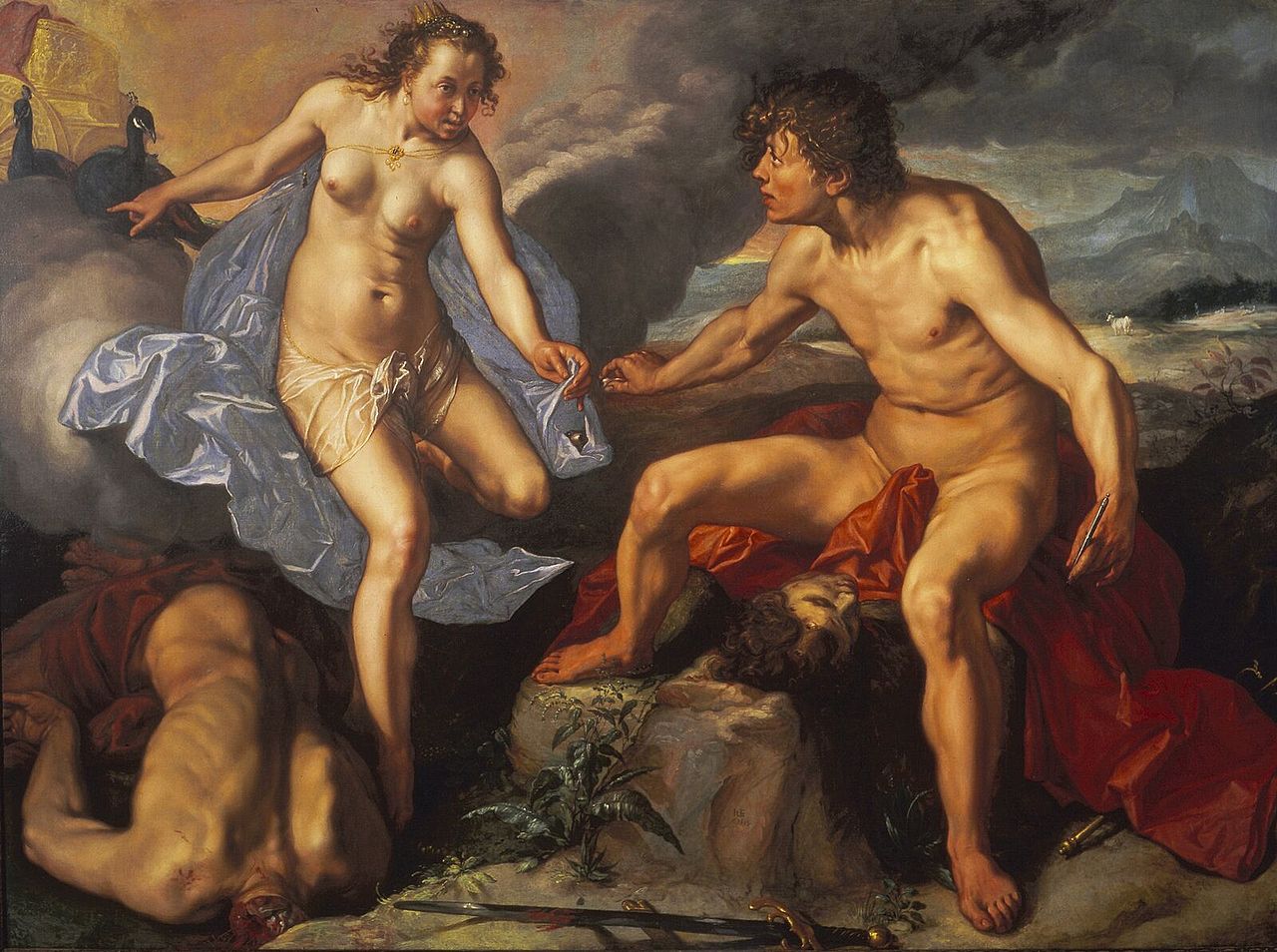 Juno Receiving the Eyes of Argus from Mercury, vintage artwork by Hendrick Goltzius, 12x8" (A4) Poster