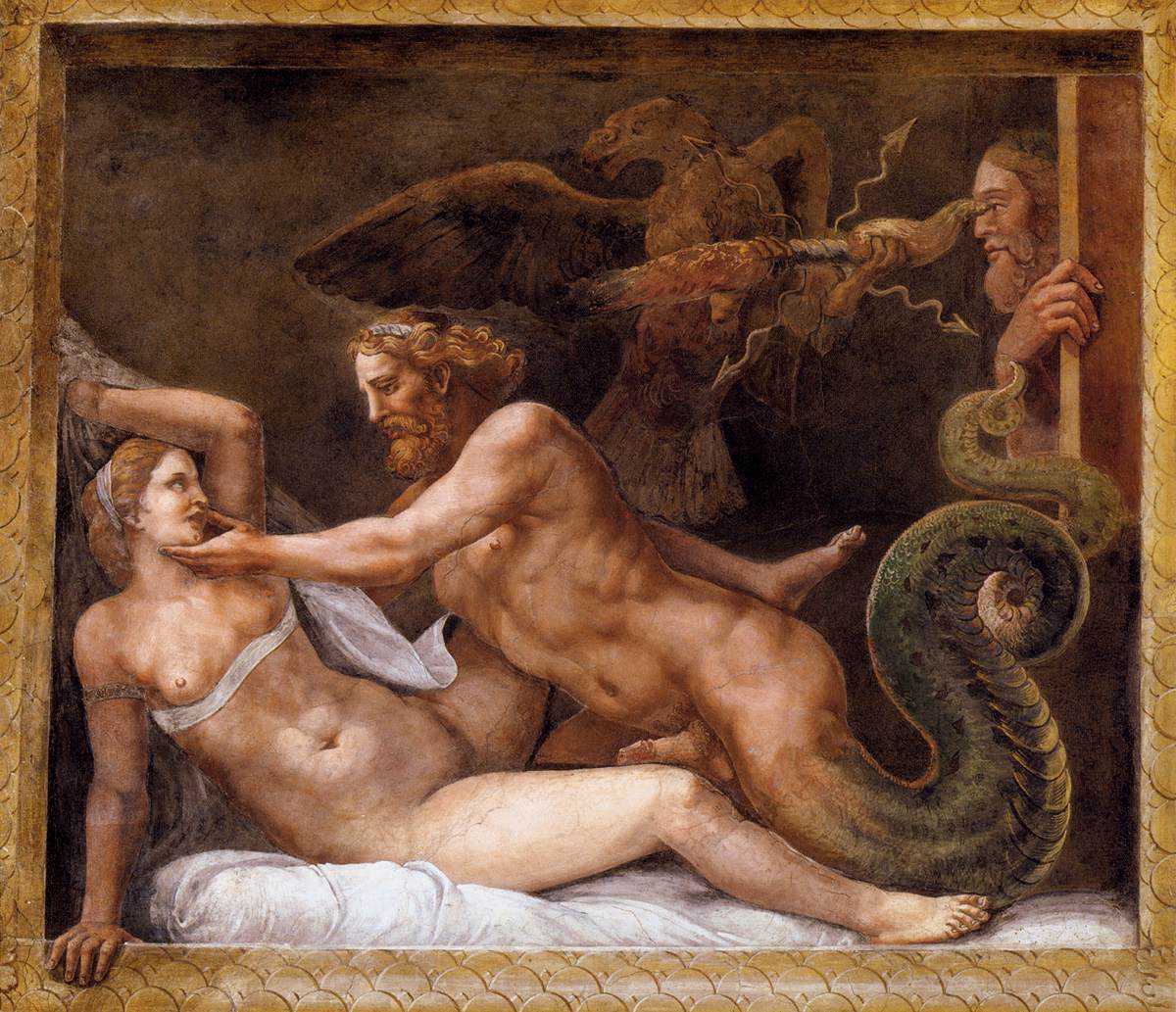 Jupiter Seducing Olympias, vintage artwork by Giulio Romano, A3 (16x12") Poster Print