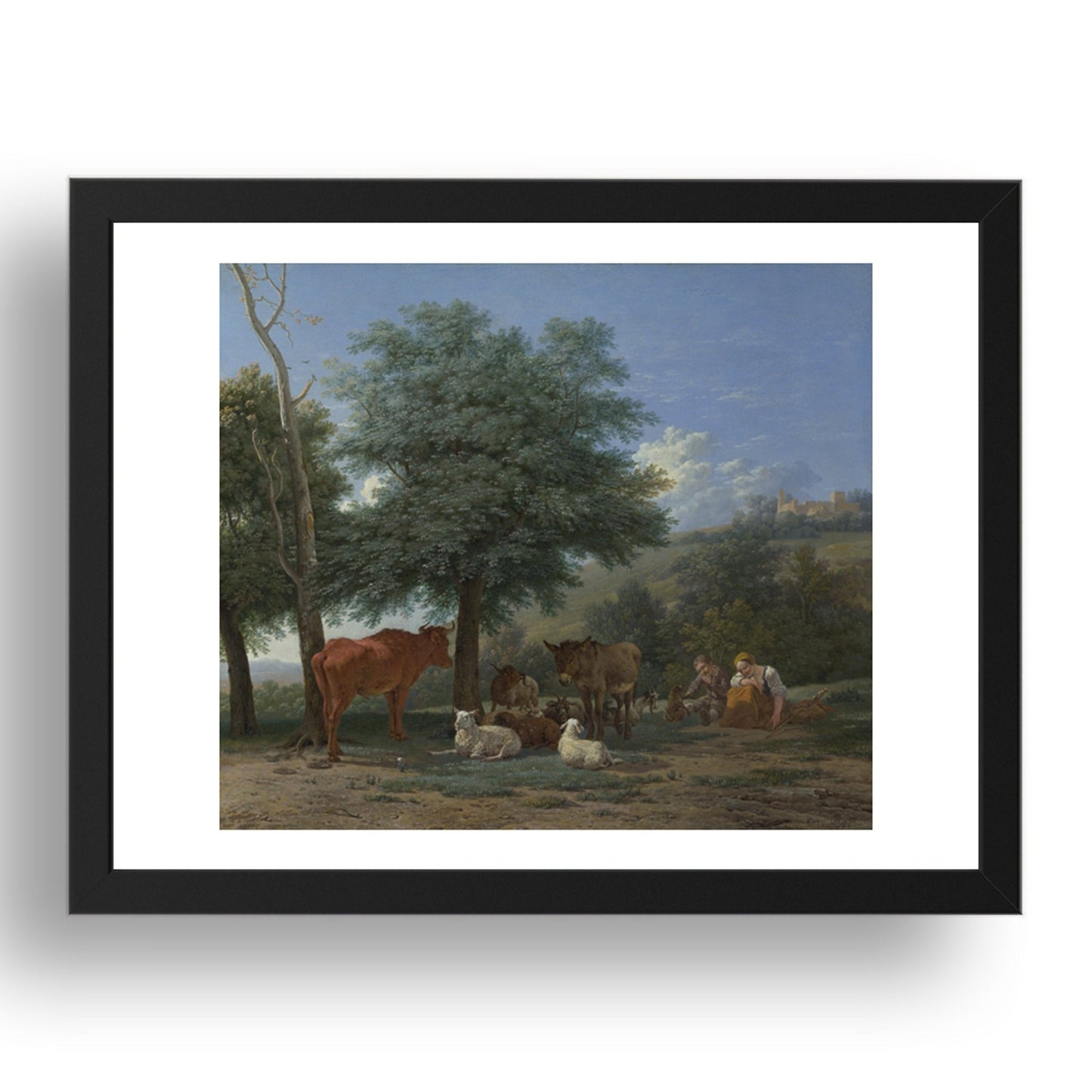 Karel Dujardin: Farm Animals with a Boy and Herdswoman, Poster in 17x13"(A3) Frame
