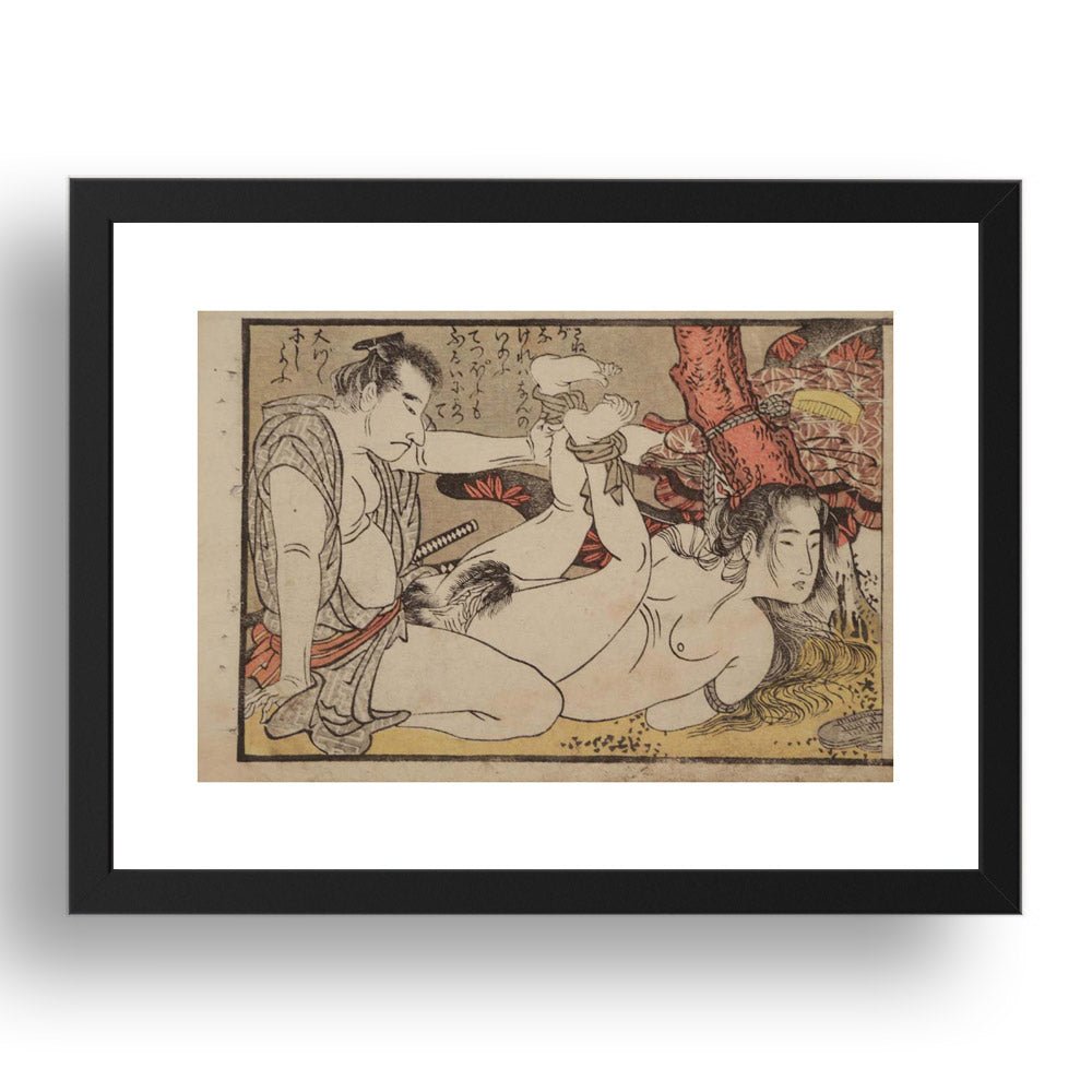 Kitao Masanobu, rape of Machiko Kyo, Graphic ukiyo-e Japanese Shunga, classic artwork in 17x13"(A3) Frame