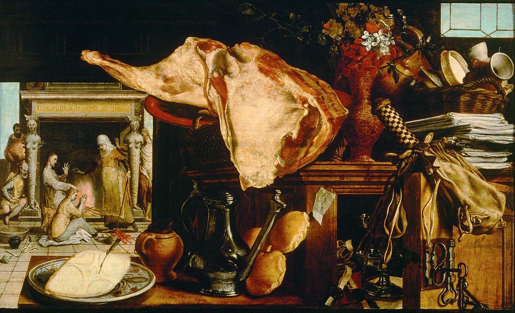 Kitchen Feast with Christ in the House of Martha and Mary, vintage artwork by Pieter Aertsen, A3 (16x12") Poster Print